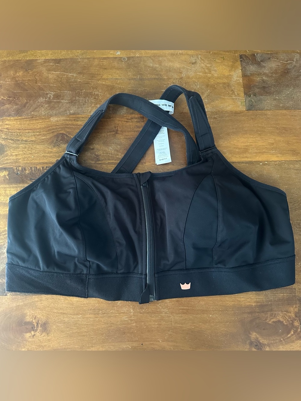 SHEFIT Black Front-Zip High-Support Sports bra size 6 Luxe‎ NWT